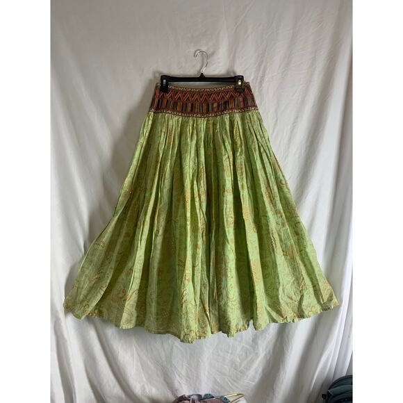 For The Republic Indian Romance Green Combo Cotton Lined Maxi Skirt - Picture 1 of 9